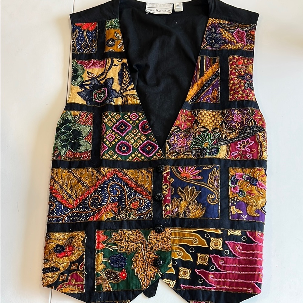 August Max - 2X, Colorful‎ Patchwork Vest, beaded, plus size